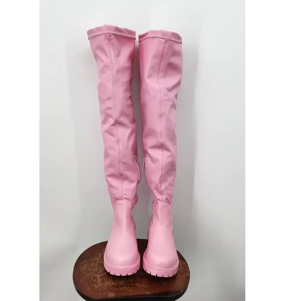 Women's Over The Knee Pink Thigh High Chunky Low Heel Boots Fall Boots‎ Size 8.5